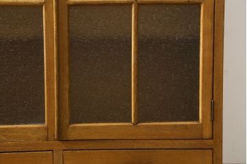 和製アンティーク　前面ナラ材　ダイヤガラス　レトロな雰囲気ただよう本箱(本棚、ブックケース、戸棚、収納棚、キャビネット)(R-058757)