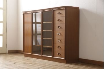 和製ヴィンテージ　チーク材　日田工芸　温かみのある木肌が魅力のナチュラルなキャビネット(収納棚、飾り棚、戸棚、ビンテージ)(R-058769)