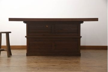中古　未使用新古品　ニレ材　2wayでフレキシブルに使える囲炉裏テーブル(ダイニングテーブル、火鉢、リビングテーブル)(R-058772)