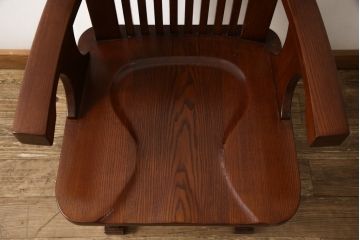 中古　未使用新古品　ニレ材　和モダンな雰囲気を醸し出す回転チェア(ダイニングチェア、板座チェア、アームチェア)(R-058773)