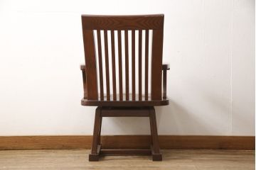 中古　未使用新古品　ニレ材　和モダンな雰囲気を醸し出す回転チェア(ダイニングチェア、板座チェア、アームチェア)(R-058773)
