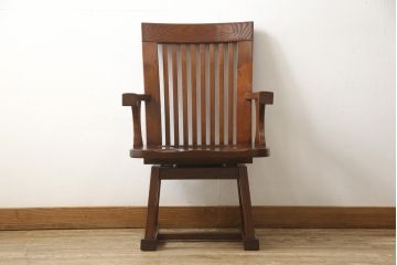中古　未使用新古品　ニレ材　和モダンな雰囲気を醸し出す回転チェア(ダイニングチェア、板座チェア、アームチェア)(R-058776)