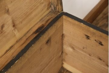 和製アンティーク　珍しいサイズとデザインが魅力の趣溢れる時代箱(長持ち、小型長持、時代箪笥、銭函、銭箱、収納箱、ディスプレイ、店舗什器)(R-058810)