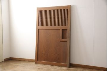 和製アンティーク　総欅(ケヤキ)材　杢目が美しい明治大正期の格子蔵戸1枚(引き戸、玄関戸、建具)(R-058814)