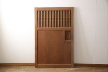和製アンティーク　総欅(ケヤキ)材　杢目が美しい明治大正期の格子蔵戸1枚(引き戸、玄関戸、建具)(R-058814)