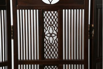 中古　美品　耕仙　蒔絵入り　黒檀　美術品のような佇まいが置くだけで目を惹く4連衝立て(パーテーション、仕切り、つい立て)(R-058820)