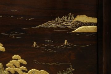 中古　美品　耕仙　蒔絵入り　黒檀　美術品のような佇まいが置くだけで目を惹く4連衝立て(パーテーション、仕切り、つい立て)(R-058820)