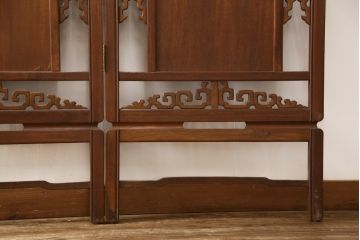 ヴィンテージ家具　高級品　象嵌がお見事!細やかな彫刻の意匠が置くだけで絵になる4連衝立て(パーテーション、仕切り、つい立て、ビンテージ)(R-058821)