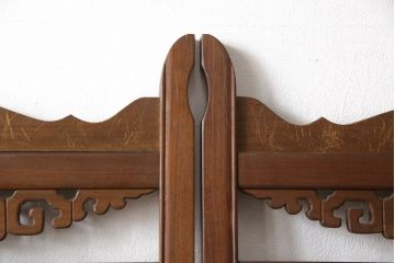 ヴィンテージ家具　高級品　象嵌がお見事!細やかな彫刻の意匠が置くだけで絵になる4連衝立て(パーテーション、仕切り、つい立て、ビンテージ)(R-058821)