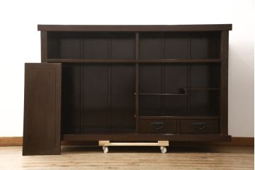 中古　鉄刀木(タガヤサン)　和モダンな雰囲気を醸し出す水屋箪笥サイドボード(キャビネット、食器棚、戸棚、収納棚)(R-058824)