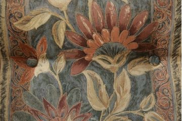 中古　美品　飛騨産業　キツツキ　穂高シリーズ　絵画のようなファブリックが素敵な3人掛けソファ(三人掛け、3P、アームソファ)(R-058830)