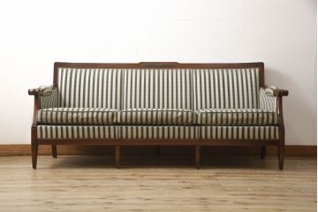 中古　美品　神戸洋家具　メープル不二屋　優雅な佇まいが魅力的な3人掛けソファ(ラウンジソファ、三人掛け、3P)(R-058831)