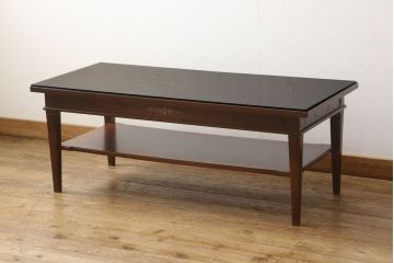 中古　美品　神戸洋家具　メープル不二屋　ガラス天板付き　シックで落ち着いた雰囲気ただようセンターテーブル(ローテーブル)(R-058832)
