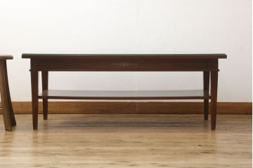 中古　美品　神戸洋家具　メープル不二屋　ガラス天板付き　シックで落ち着いた雰囲気ただようセンターテーブル(ローテーブル)(R-058832)