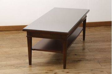 中古　美品　神戸洋家具　メープル不二屋　ガラス天板付き　シックで落ち着いた雰囲気ただようセンターテーブル(ローテーブル)(R-058832)