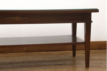 中古　美品　神戸洋家具　メープル不二屋　ガラス天板付き　シックで落ち着いた雰囲気ただようセンターテーブル(ローテーブル)(R-058832)