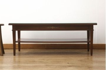 中古　美品　神戸洋家具　メープル不二屋　ガラス天板付き　シックで落ち着いた雰囲気ただようセンターテーブル(ローテーブル)(R-058832)