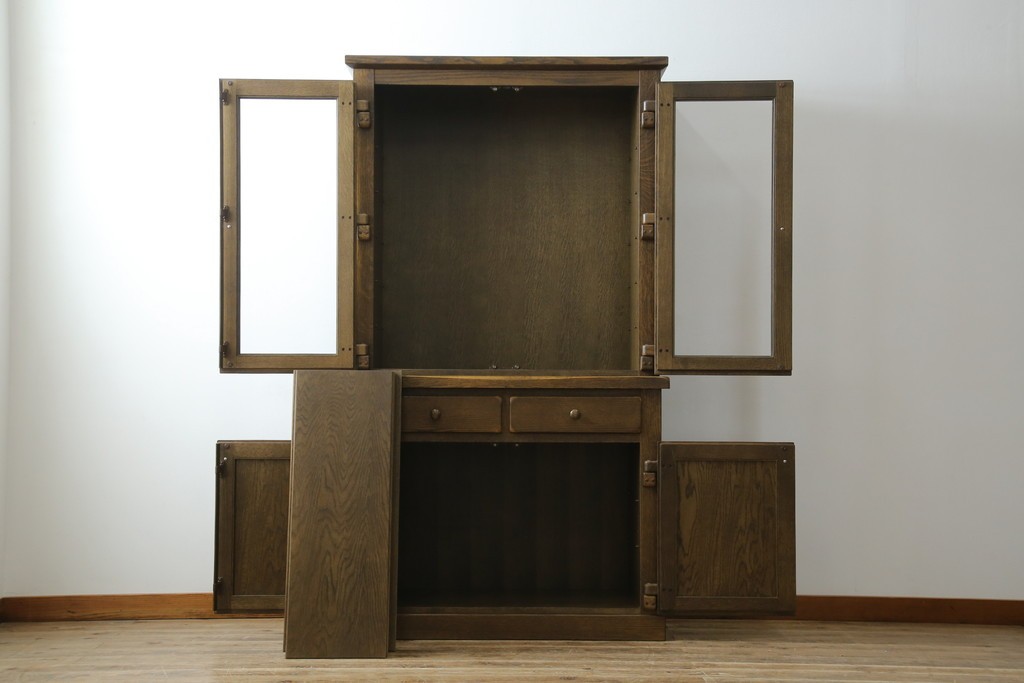 中古　美品　KASHIWA(柏木工)　オーク材　WILDERNESS(ウィルダネス)　カントリーな雰囲気ただよう食器棚(定価約54万円)(戸棚、収納棚、キャビネット)(R-058842)