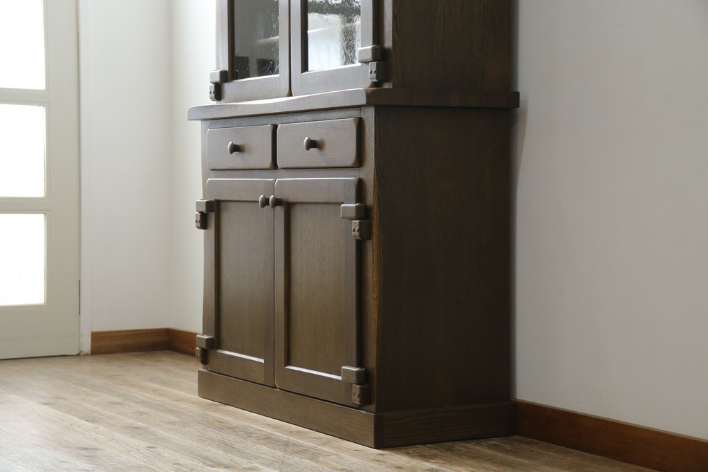 中古　美品　KASHIWA(柏木工)　オーク材　WILDERNESS(ウィルダネス)　カントリーな雰囲気ただよう食器棚(定価約54万円)(戸棚、収納棚、キャビネット)(R-058842)