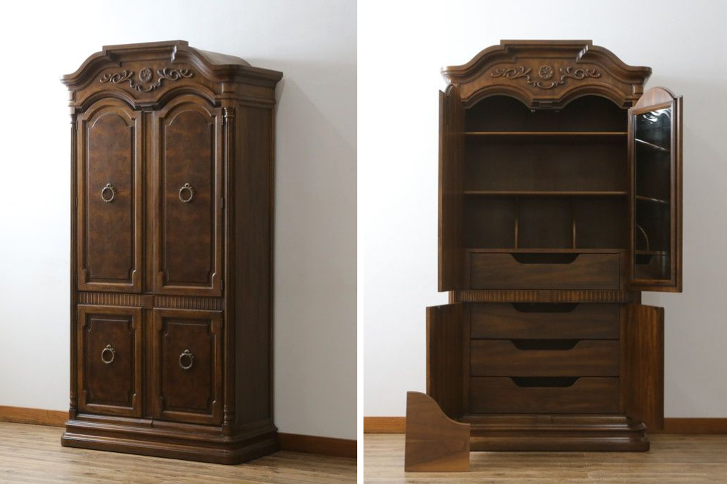 中古　美品　希少モデル　DREXEL HERITAGE(ドレクセルヘリテイジ)　Cameo Classics(キャメオクラシックス)　曲線的なデザインが優美な雰囲気を醸し出す洋服タンス　(R-058848)