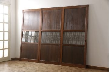 ラフジュ工房オリジナル　新古品　組子細工が上品なアクセントになる組子帯戸3枚セット(引き戸、ガラス帯戸、板戸、建具)(R-058862)