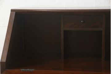 中古　美品　松本民芸家具　希少モデル　格子模様が特徴的なK型ライティングビューロー(ワークデスク、在宅ワーク用、簿記机、収納棚、戸棚)(R-058879)