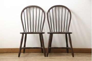 中古　松本民芸家具　フープバックの背もたれがおしゃれな#72型・リーチチェア2脚セット(ダイニングチェア、ウィンザーチェア、ウインザーチェア)(R-058886)
