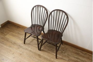中古　松本民芸家具　フープバックの背もたれがおしゃれな#72型・リーチチェア2脚セット(ダイニングチェア、ウィンザーチェア、ウインザーチェア)(R-058886)