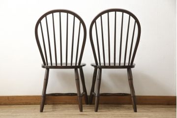 中古　松本民芸家具　フープバックの背もたれがおしゃれな#72型・リーチチェア2脚セット(ダイニングチェア、ウィンザーチェア、ウインザーチェア)(R-058886)