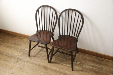中古　松本民芸家具　フープバックの背もたれがおしゃれな#72型・リーチチェア2脚セット(ダイニングチェア、ウィンザーチェア、ウインザーチェア)(R-058887)
