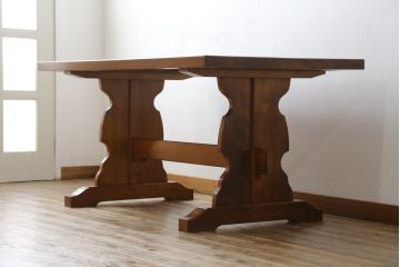 中古　美品　横浜ダニエル(daniel)　A-314　木の温もりを感じるベンチテーブル(定価約60万円)(ダイニングテーブル、机、4〜6人用)(R-058902)