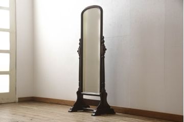 中古　美品　松本民芸家具　丸みのある優しいデザインの姿見(ミラー、鏡)(R-058904)