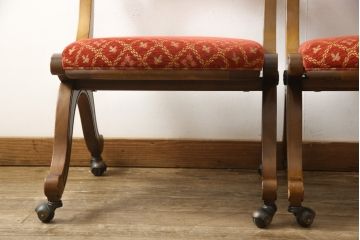 中古　美品　DREXEL HERITAGE(ドレクセルヘリテイジ)　ESPERANTO(エスペラント)　美しい曲線を描く木製フレームが目を惹くキャスター付きチェア2脚セット(2脚定価 約40万円)(サイドチェア、ダイニングチェア、ワークチェア、椅子、イス)(R-058918)