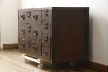 和製アンティーク　上手物!　上質な造りの重ね箪笥ローチェスト(ローボード、時代箪笥、和箪笥、衣装タンス、引き出し)(R-058926)