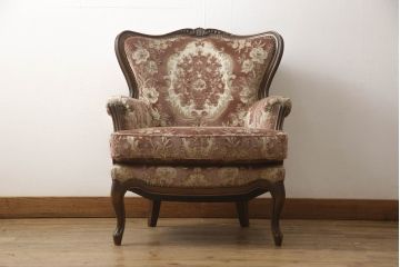 中古　美品　カリモク家具(karimoku)　domani(ドマーニ)　Louis(ルイ)XVシリーズ　優雅な佇まいの1人掛けソファ(一人掛け、アームチェア)(R-058937)