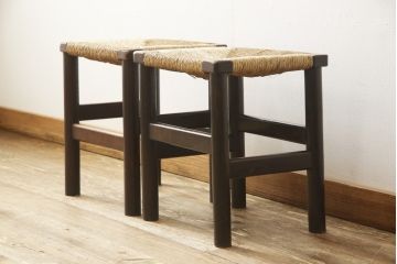 ヴィンテージ家具　松本民芸家具　初期モデル　ラッシ座面がおしゃれなスツール2脚セット(チェア、椅子、ビンテージ)(R-058972)