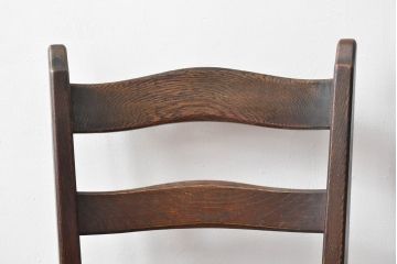 中古 永田良介商店 神戸洋家具 落ち着きのあるシックな佇まいが魅力のラダー型食堂椅子2脚セット(ダイニングチェア、ラダーバックチェア、ワークチェア、椅子、板座チェア)(R-058975)