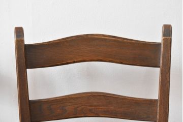 中古 永田良介商店 神戸洋家具 落ち着きのあるシックな佇まいが魅力のラダー型食堂椅子2脚セット(ダイニングチェア、ラダーバックチェア、ワークチェア、椅子、板座チェア)(R-058975)