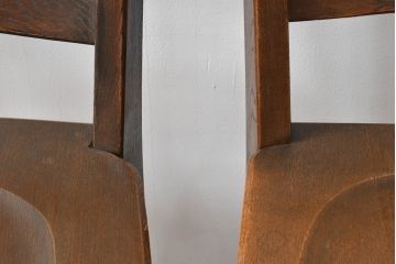 中古 永田良介商店 神戸洋家具 落ち着きのあるシックな佇まいが魅力のラダー型食堂椅子2脚セット(ダイニングチェア、ラダーバックチェア、ワークチェア、椅子、板座チェア)(R-058975)