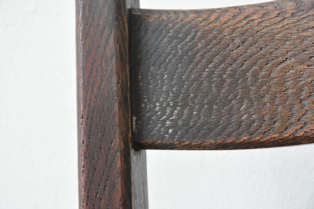 中古 永田良介商店 神戸洋家具 落ち着きのあるシックな佇まいが魅力のラダー型食堂椅子2脚セット(ダイニングチェア、ラダーバックチェア、ワークチェア、椅子、板座チェア)(R-058975)