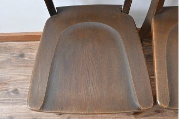 中古　永田良介商店　神戸洋家具　落ち着きのあるシックな佇まいが魅力のラダー型食堂椅子2脚セット(ダイニングチェア、ラダーバックチェア、ワークチェア、椅子、板座チェア)(R-058975)
