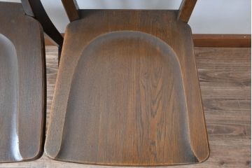 中古 永田良介商店 神戸洋家具 落ち着きのあるシックな佇まいが魅力のラダー型食堂椅子2脚セット(ダイニングチェア、ラダーバックチェア、ワークチェア、椅子、板座チェア)(R-058975)