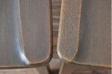 中古 永田良介商店 神戸洋家具 落ち着きのあるシックな佇まいが魅力のラダー型食堂椅子2脚セット(ダイニングチェア、ラダーバックチェア、ワークチェア、椅子、板座チェア)(R-058975)