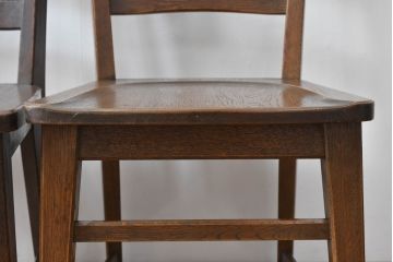中古　永田良介商店　神戸洋家具　落ち着きのあるシックな佇まいが魅力のラダー型食堂椅子2脚セット(ダイニングチェア、ラダーバックチェア、ワークチェア、椅子、板座チェア)(R-058975)
