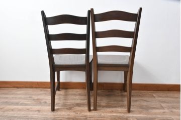 中古 永田良介商店 神戸洋家具 落ち着きのあるシックな佇まいが魅力のラダー型食堂椅子2脚セット(ダイニングチェア、ラダーバックチェア、ワークチェア、椅子、板座チェア)(R-058975)