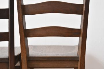 中古 永田良介商店 神戸洋家具 落ち着きのあるシックな佇まいが魅力のラダー型食堂椅子2脚セット(ダイニングチェア、ラダーバックチェア、ワークチェア、椅子、板座チェア)(R-058975)