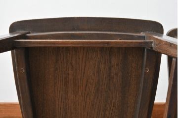 中古 永田良介商店 神戸洋家具 落ち着きのあるシックな佇まいが魅力のラダー型食堂椅子2脚セット(ダイニングチェア、ラダーバックチェア、ワークチェア、椅子、板座チェア)(R-058975)