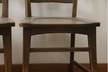 中古　永田良介商店　神戸洋家具　落ち着きのあるシックな佇まいが魅力のラダー型食堂椅子2脚セット(ダイニングチェア、ラダーバックチェア、ワークチェア、椅子、板座チェア)(R-058976)