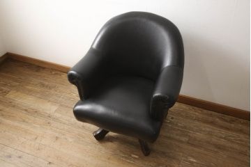 和製アンティーク　合皮　レトロな雰囲気ただよう回転イス(アームチェア、ラウンジチェア、椅子、イス)(R-058978)