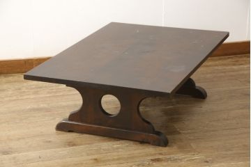 中古　北海道民芸家具　シックなデザインが魅力の折りたたみローテーブル(座卓、ちゃぶ台、文机、センターテーブル、折り畳み)(R-058984)